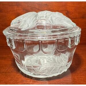 Vintage Floral Tulip Lidded Bowl Pressed Glass Trinket Bowl Candy Dish